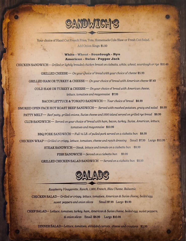 A piece of the menu of Buster's