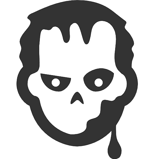 A black outline logo of a zombie.